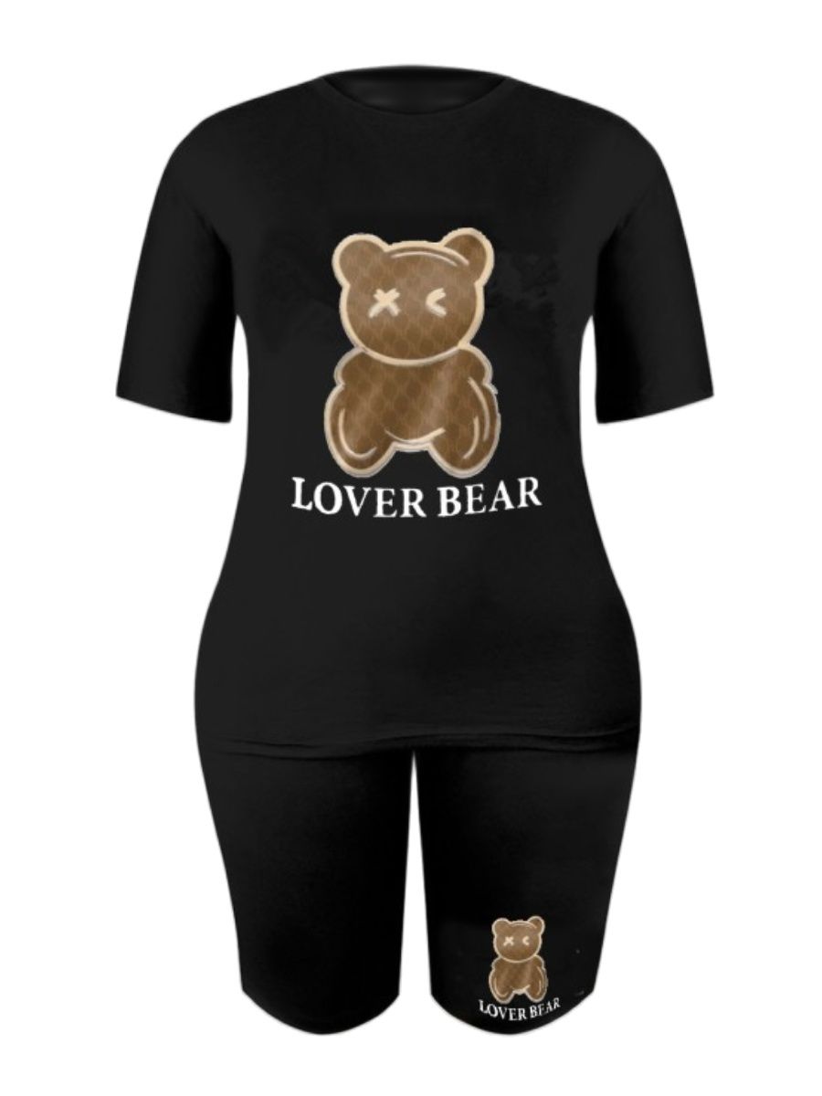 Lover Bear Letter Print Summer Shorts Set