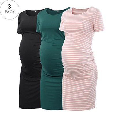 Liu&amp; Maternity Dresses Women Side Ruched Pregnany Dress Bodycon Pregnant Clothes Casual Mama Short Sleeve Wrap Baby Showers