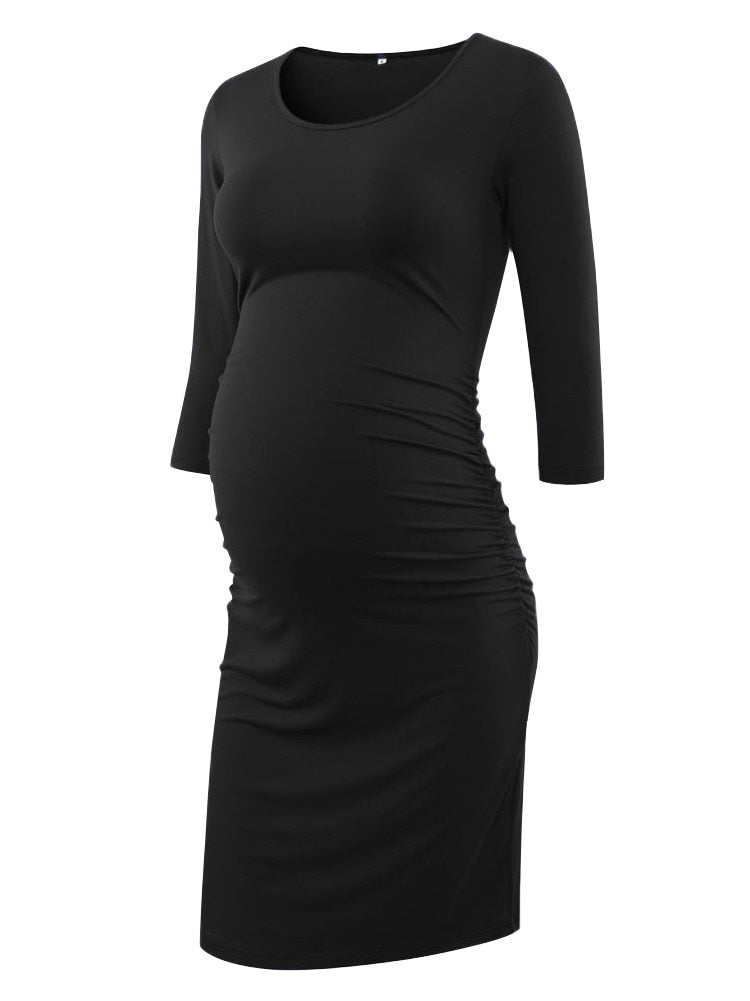 Liu&amp; Maternity Dresses Women Side Ruched Pregnany Dress Bodycon Pregnant Clothes Casual Mama Short Sleeve Wrap Baby Showers