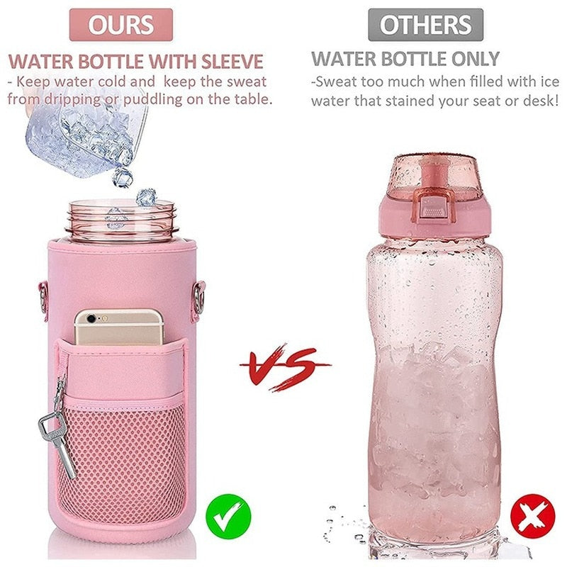 2L/64OZ Water Bottle Motivational Water Bottles set with Straw and Sleeve