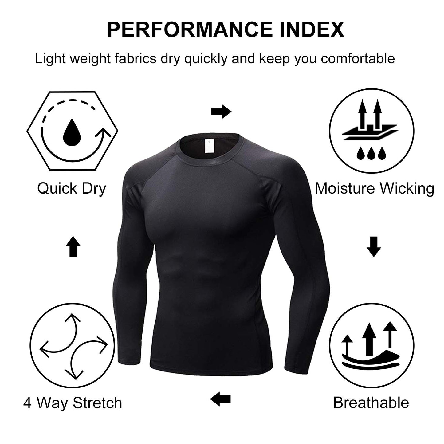 Men's 3-Pack Long Sleeve Compression Shirts.  Running Performance Baselayer Cooling undershirt. Quick Dry and breathable. - twobusybodies