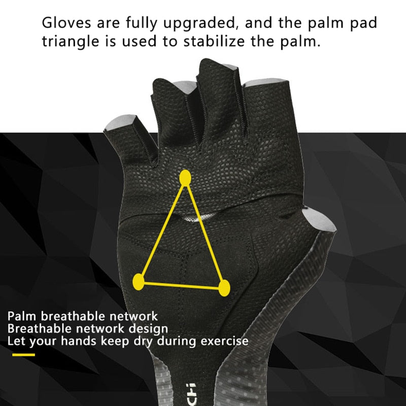 Men Cycling Half Finger Gloves. Non-slip Breathable material great for Cycling, Hiking, Climbing, Camping. - twobusybodies