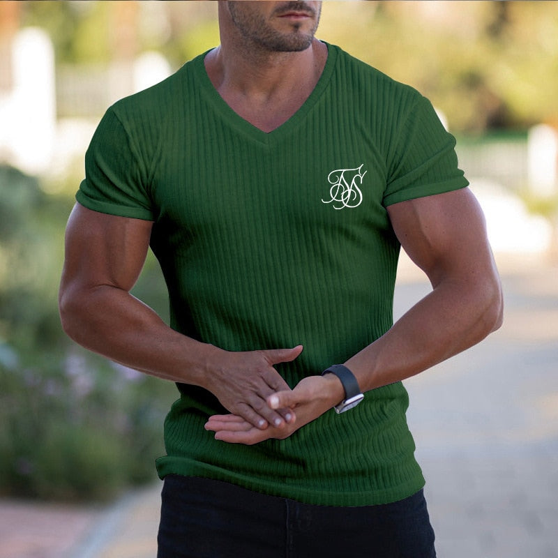 Men's sports T-shirt Short sleeve made with silk/polyester. Has a compression-style fit and can be worn in the summer. Overall stylish for any occasion, - twobusybodies