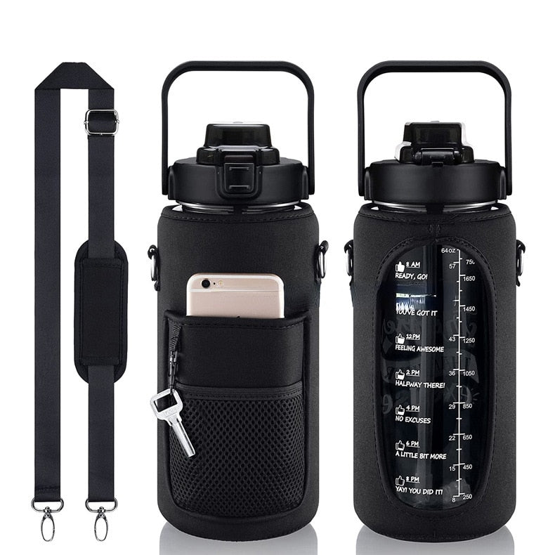 2L/64OZ Water Bottle Motivational Water Bottles set with Straw and Sleeve