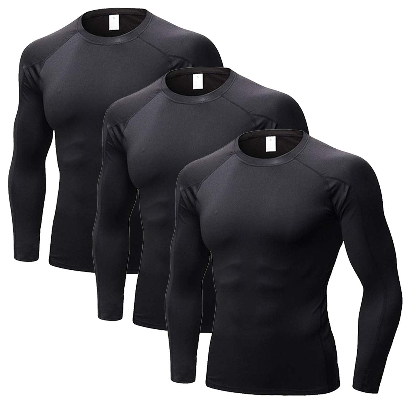 Men's 3-Pack Long Sleeve Compression Shirts.  Running Performance Baselayer Cooling undershirt. Quick Dry and breathable. - twobusybodies