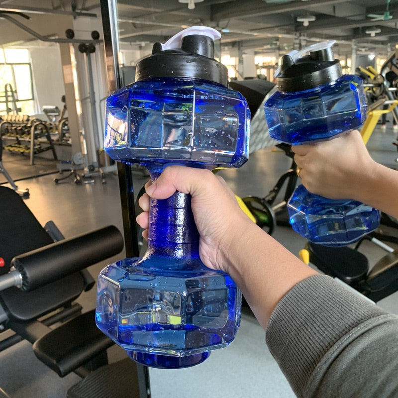 Running Water Dumbbell Sports Bottle. Large Capacity, convenient, and used for Fitness as well. - twobusybodies