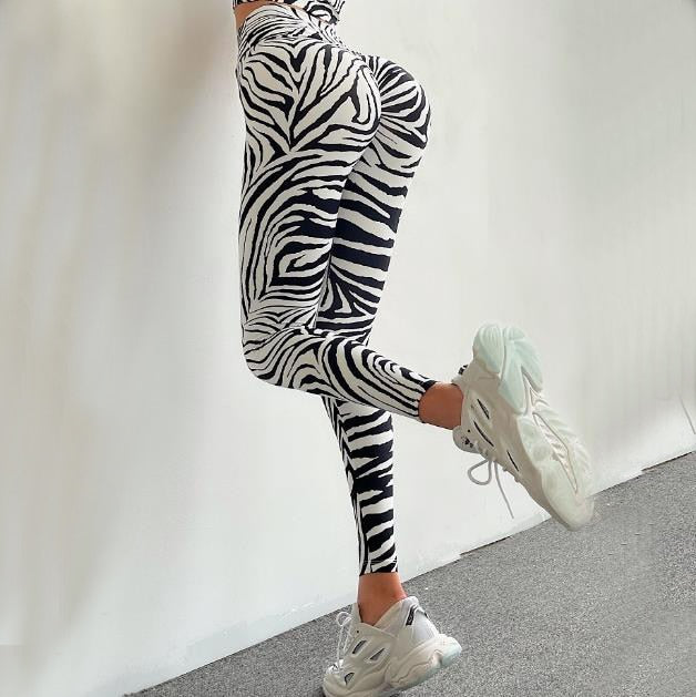 Zebra print Women Yoga Activewear with a  One-Shoulder Bra, Scrunch High Waist Leggings and all-around fashionable. - twobusybodies