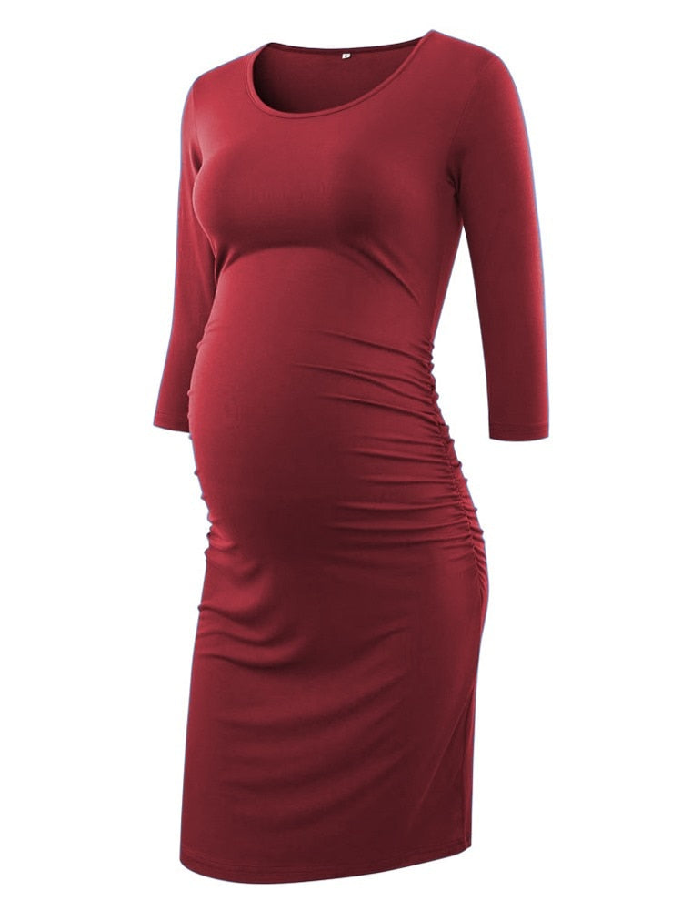 Liu&amp; Maternity Dresses Women Side Ruched Pregnany Dress Bodycon Pregnant Clothes Casual Mama Short Sleeve Wrap Baby Showers