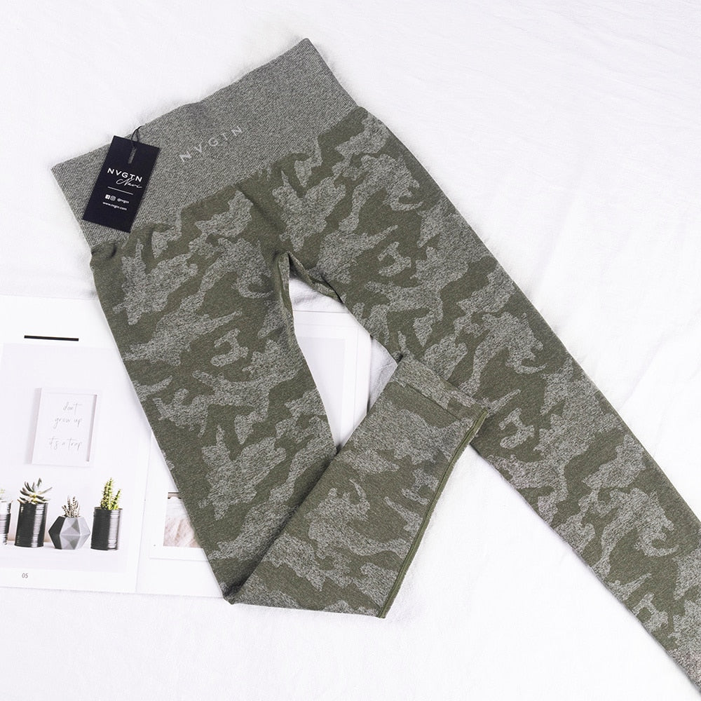 Curvy CAMO Women activewear.  Seamless, High Waisted, and comfortable fit leggings. Made to stretch and comes in different colors. - twobusybodies