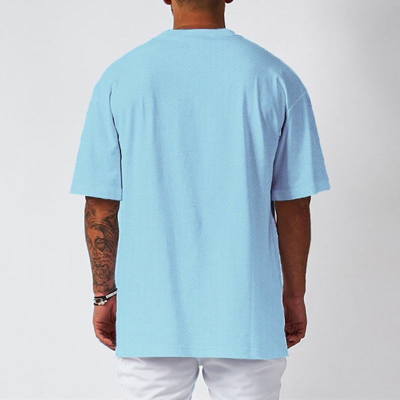 Men Loose Oversized T-shirt. Drop Shoulders Gym Clothing. Fitness Streetwear, Quick Dry made with Mesh material. Breathable for training and activities. - twobusybodies