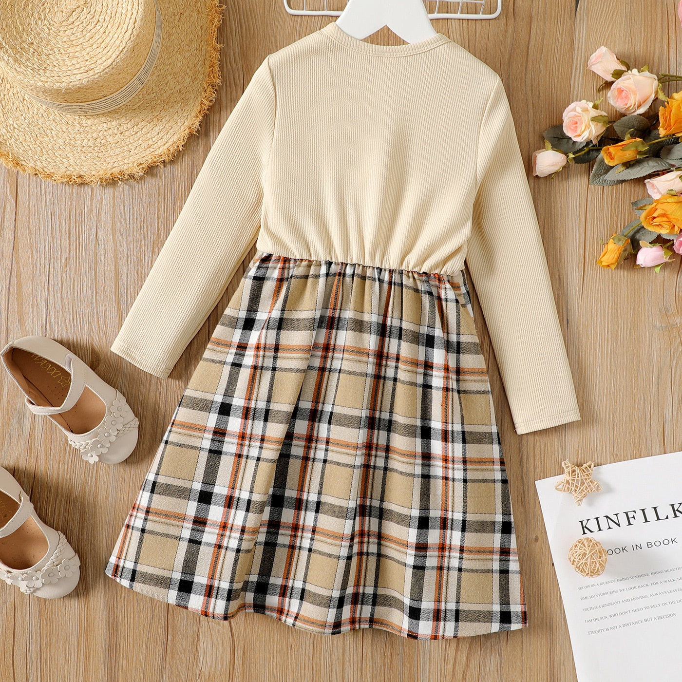 PatPat Girl's Dress. Bowknot Design, Ribbed Plaid Splice skirt, Long-sleeve, Good Autumn or Winter weather. Just all around too cute. - twobusybodies