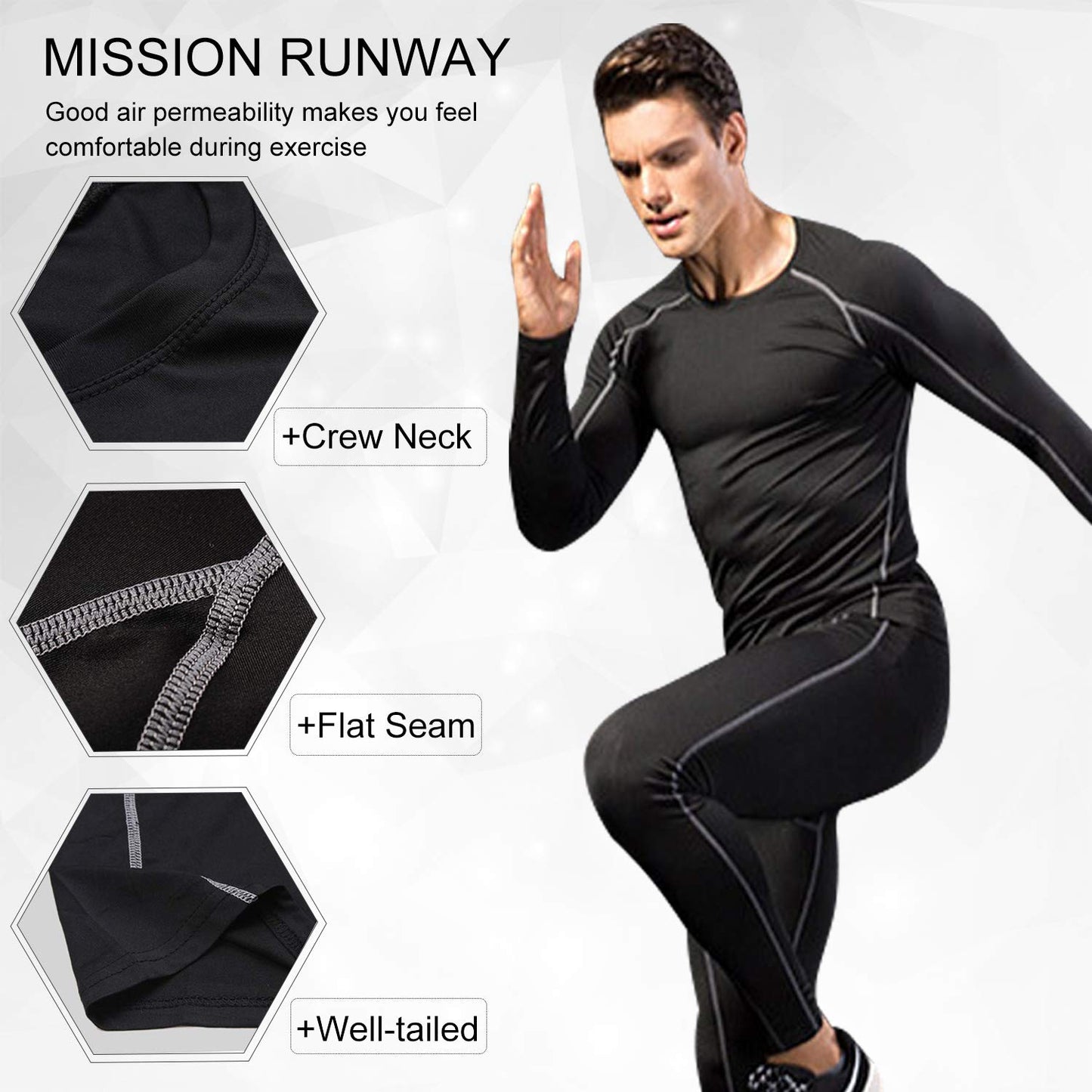 Men's 3-Pack Long Sleeve Compression Shirts.  Running Performance Baselayer Cooling undershirt. Quick Dry and breathable. - twobusybodies