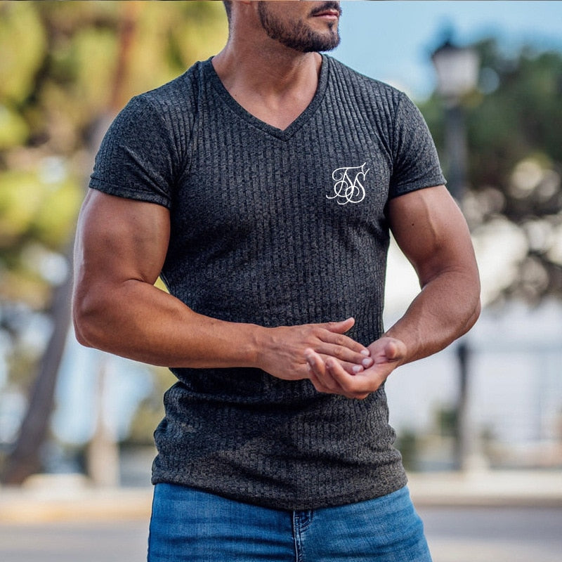 Men's sports T-shirt Short sleeve made with silk/polyester. Has a compression-style fit and can be worn in the summer. Overall stylish for any occasion, - twobusybodies