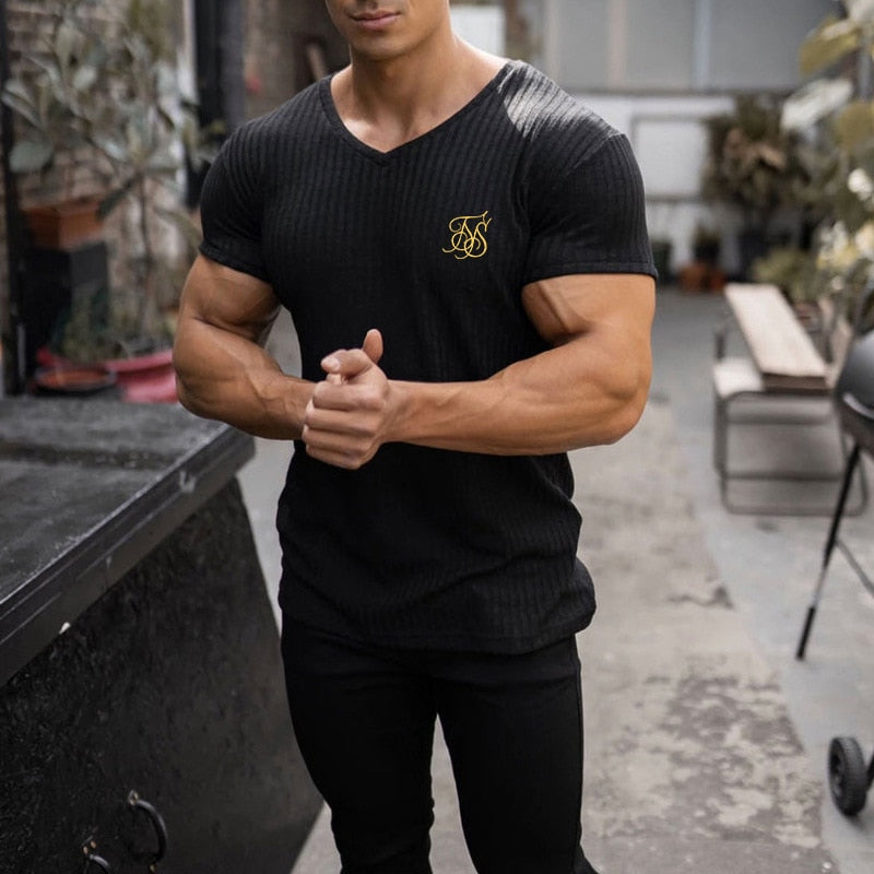 Men's sports T-shirt Short sleeve made with silk/polyester. Has a compression-style fit and can be worn in the summer. Overall stylish for any occasion, - twobusybodies