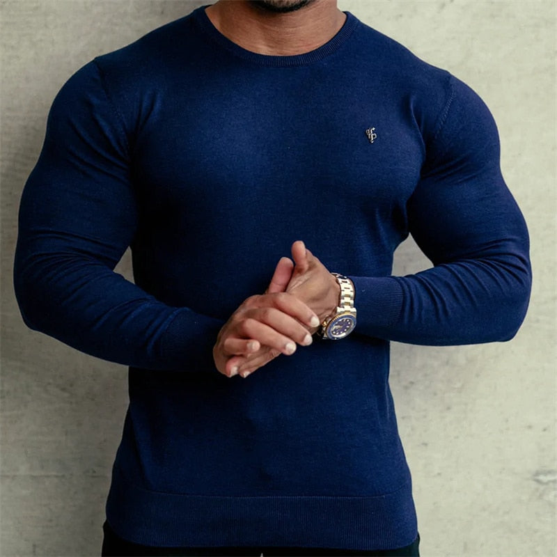 Gym Fitness Sportswear.  Men Casual, Long sleeve, Bodybuilding Workout Tee shirt.  made with woolen material. - twobusybodies