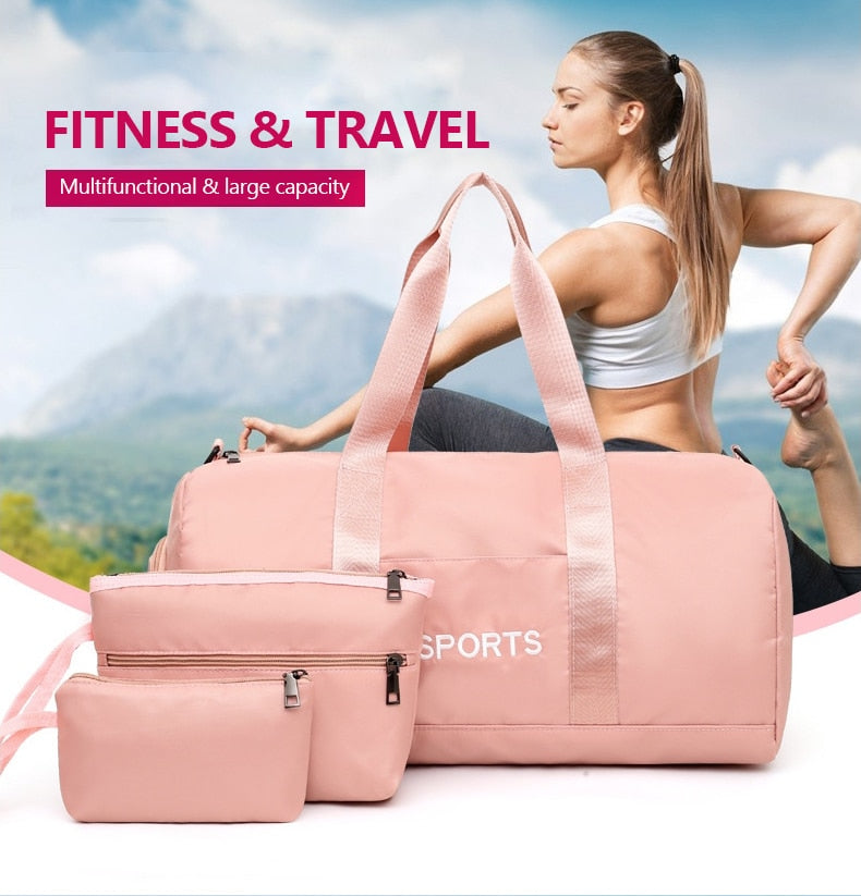 3Pcs Lightweight Weekend Travel Gym Bag. That includes a Waterproof Duffle Bag Portable Clutch and  pouch - twobusybodies