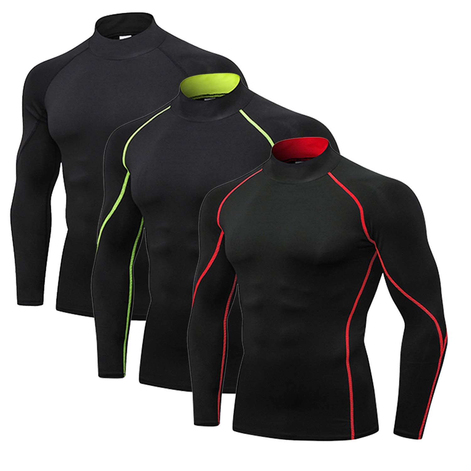 Men's 3-Pack Long Sleeve Compression Shirts.  Running Performance Baselayer Cooling undershirt. Quick Dry and breathable. - twobusybodies