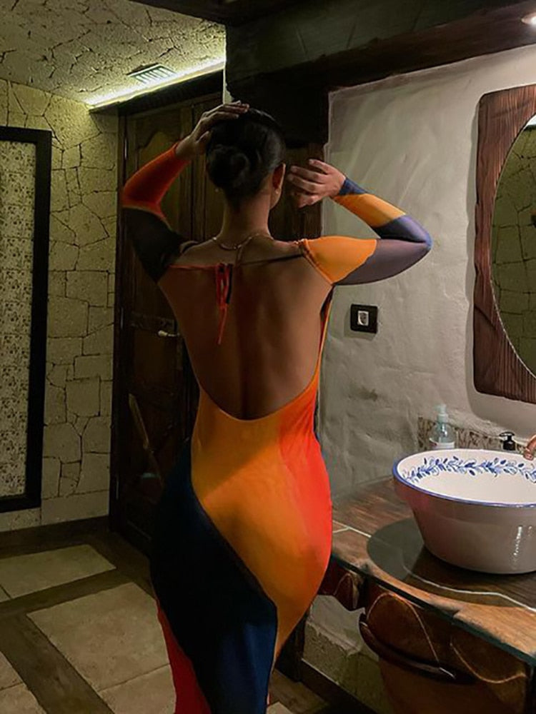 Sexy Backless Fashion Print Maxi Dress