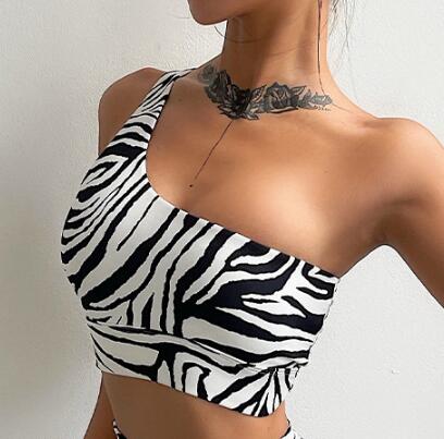 Zebra print Women Yoga Activewear with a  One-Shoulder Bra, Scrunch High Waist Leggings and all-around fashionable. - twobusybodies