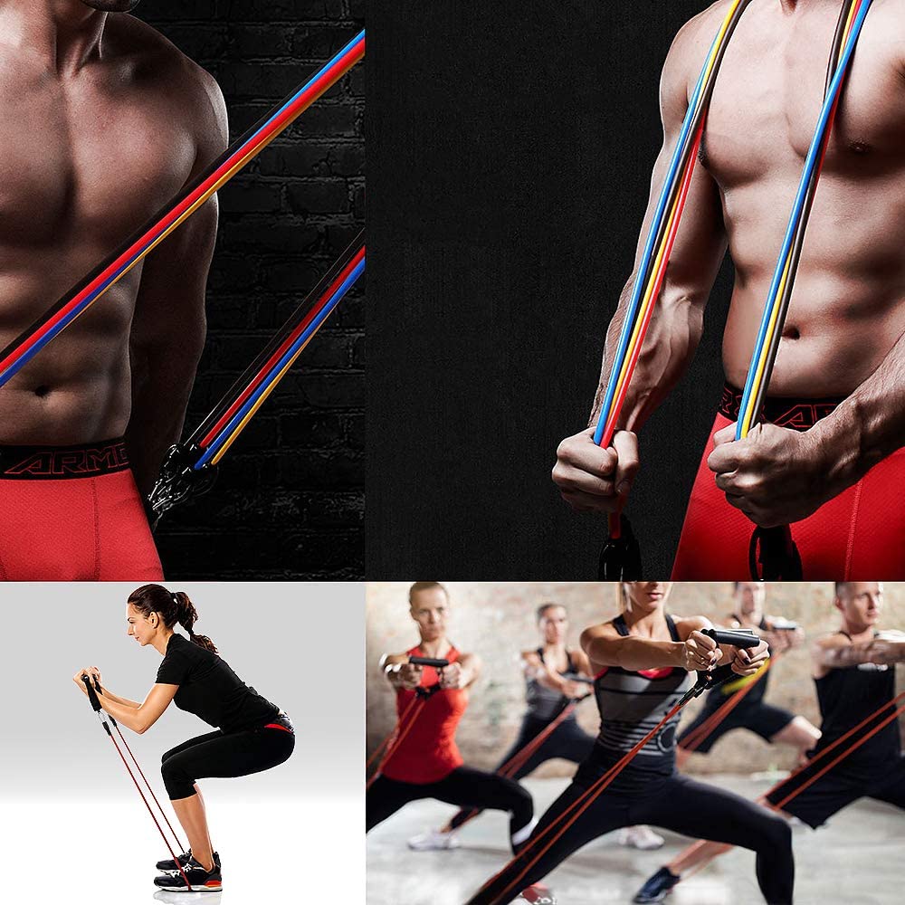 11PCS Resistance Bands Set. Bodybuilding Home Gym Equipment. Weight Training Fitness without the weights, just use body weight. - twobusybodies