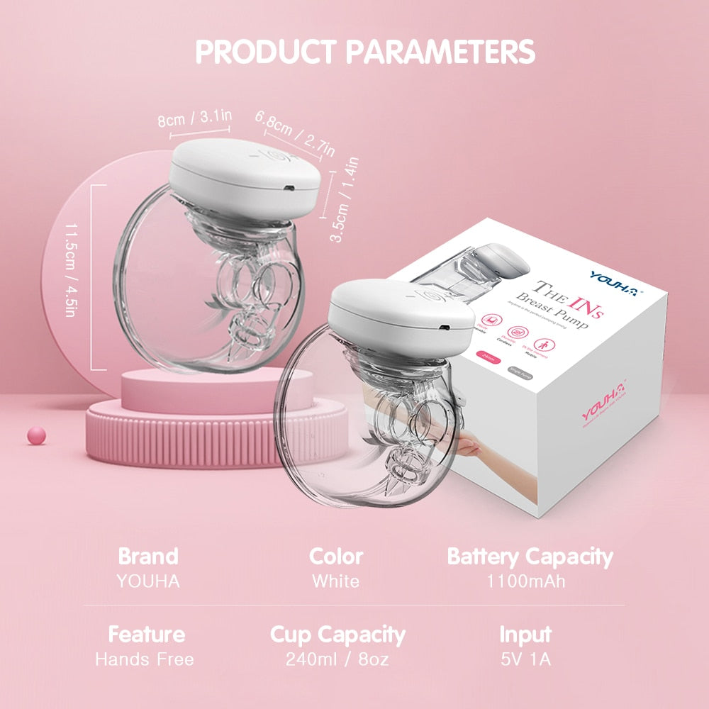 YOUHA Electric Breast Pump. Hands-Free, Portable, Comfortable Milk Extractor. Silent Collector BPA-free. - twobusybodies