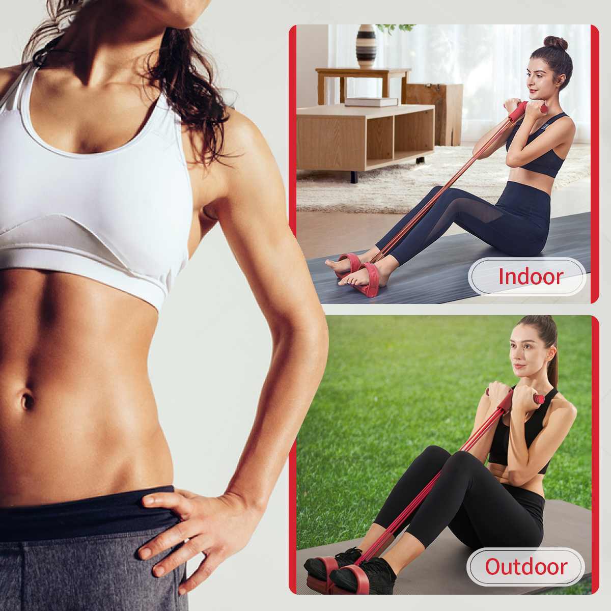 Resistance Elastic Bands. Fitness Ropes Exerciser Rower Belly. Home Gym full body workout. - twobusybodies