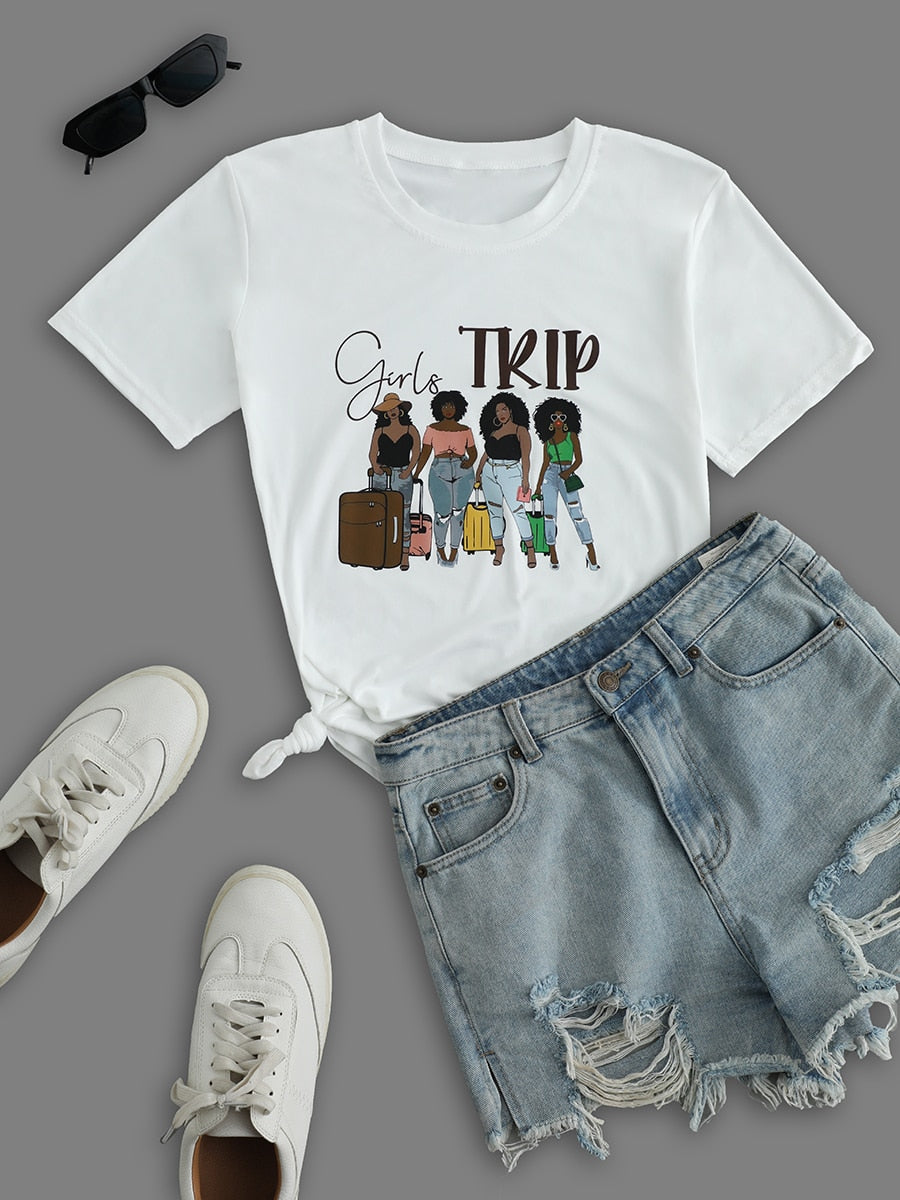 Women Girl's Trip  Crew Neck T-Shirt