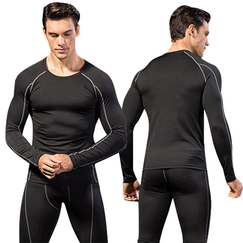 Men's 3-Pack Long Sleeve Compression Shirts.  Running Performance Baselayer Cooling undershirt. Quick Dry and breathable. - twobusybodies