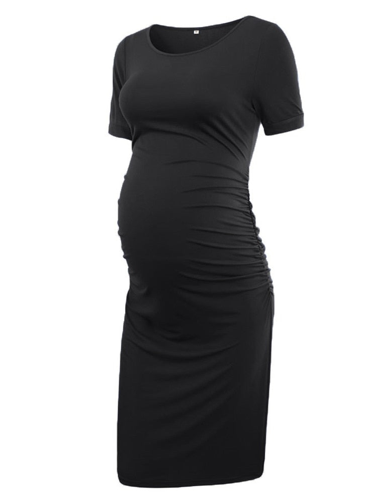 Liu&amp; Maternity Dresses Women Side Ruched Pregnany Dress Bodycon Pregnant Clothes Casual Mama Short Sleeve Wrap Baby Showers