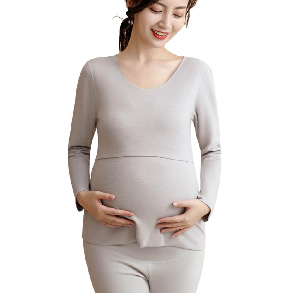 Thermal Maternity wear. 2Pcs/Set, Popular Elastic Waistband, Comfy Bottoming Blouse Pants Breastfeeding lounge outfit. - twobusybodies